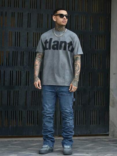 Devon Thys Quần jeans ống loe ôm vừa vặn, chất liệu co giãn màu đen và xám, màu trơn, phong cách Hàn Quốc, dành cho nam