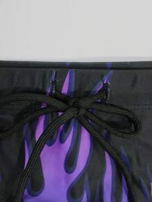 Manfinity Swimmode 男士火焰印花夏季时尚沙滩泳裤 - 黑色 - 查看 5