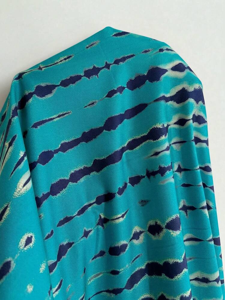 Plus Size Women's Spring Casual Tie-Dye Printed Blue Long Dress,Plus Size Women's Summer Casual Vacation Loose Fit BlueTie-Dye Printed Long Dress, Spring For Summer/ Vacation,Summer Holiday,Spring Break Outfits ,Vacation Outfits Women ,Holiday Outfits For Women,Going Out Outfits,2026 New Clothes,Simple And Fashionable For Everyday Wear,Casual Dresses For Women,Flowy Long Dress ,Suitable For Summer, Vacation, Commute, Daily Wear,Gifts For Mother