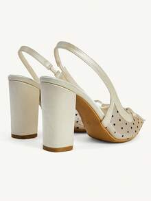 CUCCOO CHICEST Giày nữ cao gót chấm bi Pháp thắt nơ màu nude mũi nhọn đế dày - Màu be - Xem 5