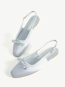 CUCCOO CHICEST Women Shoes Light Blue Satin Bow Back Empty Buckle Design Holiday Flat Sandals - Light blue - View 3