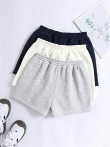 SHEIN 3 st. enfärgade stickade shorts för tweenflickor/tweenflickor - Multifärgad - Visa 3
