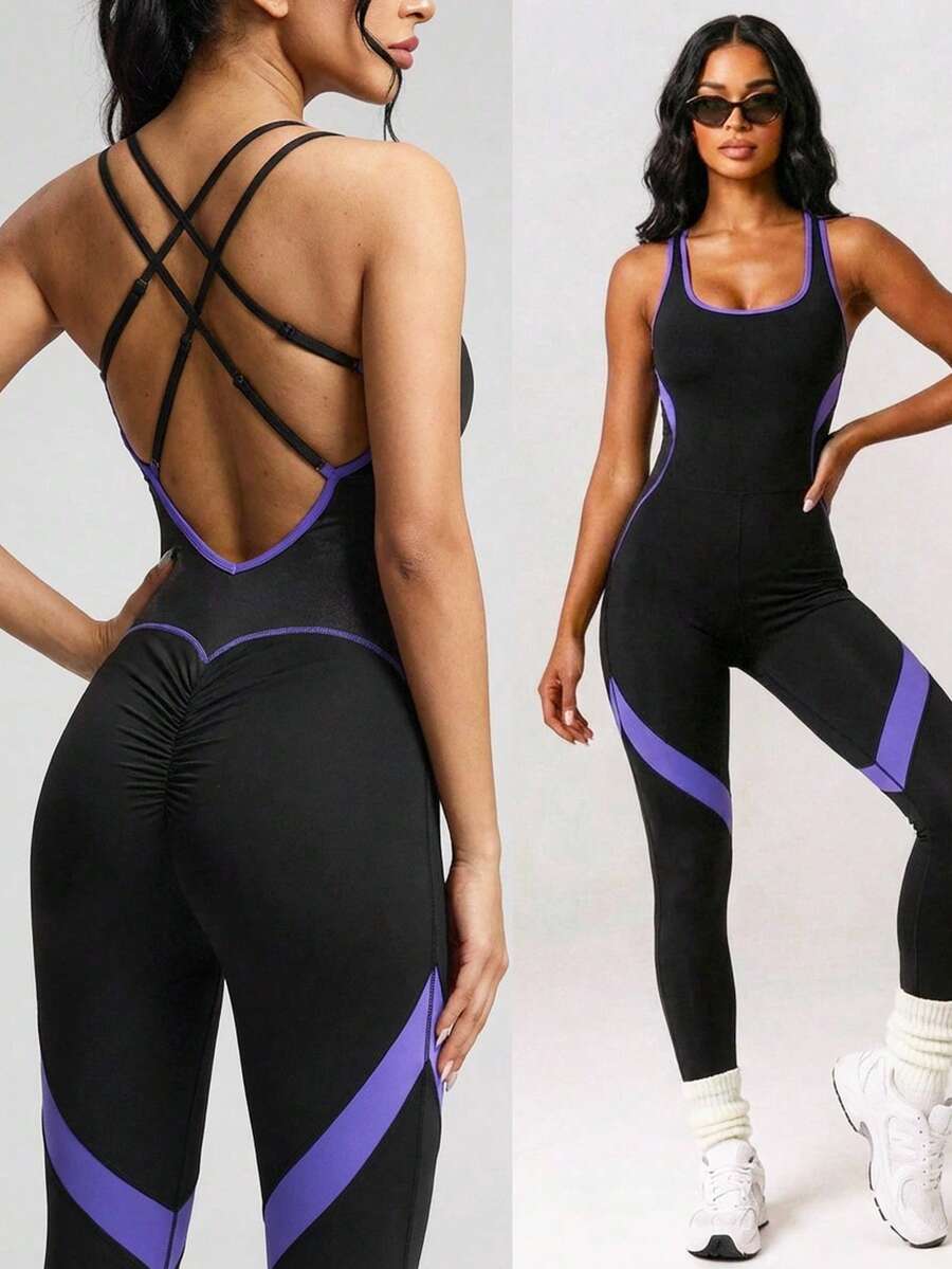 Innovista Damen Farbblock Weite Jumpsuit, andere Tanzkleidung - Schwarz - Übersicht 1
