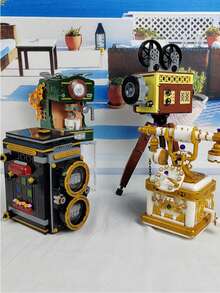 Unique Vintage-Style Building Modules Designed For Adults: Vintage Vertical Camera, Vintage Telephone, Vintage Projector, And Vintage Coffee Machine. Each Module Combines Design And Fun Assembly. The Vintage Vertical Camera Building Module Is Not Just A Toy, But Also A Work Of Art - Multicolor - View 2