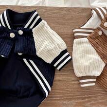 Áo khoác bóng chày kiểu dáng thể thao cho chó cưng, thiết kế thêu túi thời trang và độc đáo, thích hợp cho mùa thu/đông. - Màu xanh hải quân - Xem 7