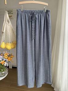 Comfortcana Quần ống rộng thoải mái, kẻ sọc, có dây rút ở eo, kiểu dáng thường ngày, cỡ lớn. - Nhiều màu - Xem 3