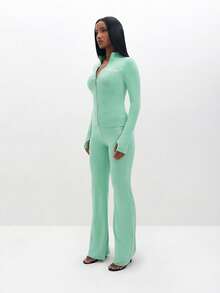 BABYPHAT 女士长袖拉链上衣，薄荷绿印花连帽衫式外套 - 薄荷綠 - 查看 7