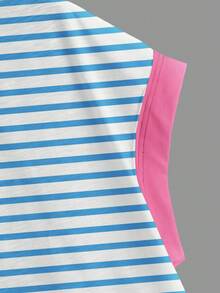 SHEIN Essnce 女士休闲圆领露背不对称下摆宽松无袖T恤，适合夏季穿着 - 藍色 - 查看 4