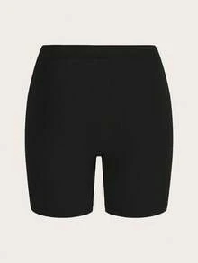 SHEIN EZwear Set 3 Potong Legging Pendek/Celana Pendek Ukuran Besar Warna Polos untuk Wanita - Hitam - View 9
