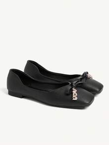 CUCCOO CHICEST Bailarinas negras elegantes, cómodas y versátiles con puntera cuadrada, lazo, suela blanda y piel suave - Negro - Ver 8