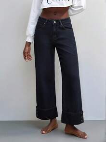 Maija Quần jeans nữ ống rộng có túi, dáng suông, đa năng. - Màu xanh lam - Xem 1