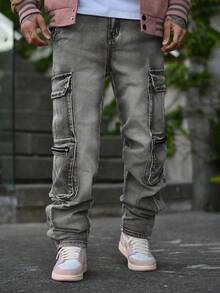 Devon Thys Men's Multi-Pocket Simple Fashion Multi-Pocket Denim Jeans, Casual Everyday Wear - Grey - View 4
