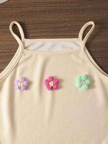 少女夏季休闲3D花朵背心短裤套装 - 彩色 - 查看 4