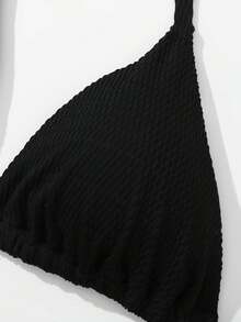 Swim Vcay 夏季海滩大码女式纹理露背比基尼套装 3 件套音乐节 - 黑色 - 查看 3