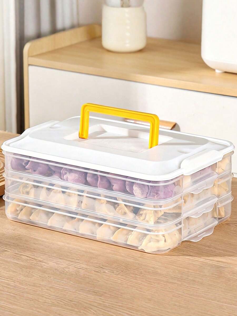 Dumpling Fresh-Keeping Box Freezing Box Refrigerator Fresh-Keeping Box Multilayer Fresh-Keeping Tray Wonton Quick-Frozen Box Meat Quick-Frozen Packing Box Refrigeration Fresh-Keeping Box Handle Design Convenient And Labor-Saving Multilayer Sealing Cover - Clear - View 1