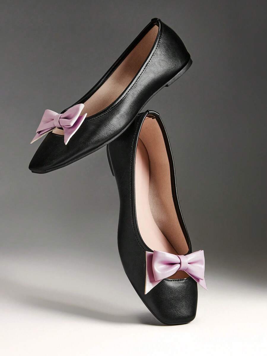 Solezae Women's Casual Elegant Comfortable Bowtie Ballet Flats - Black - View 1
