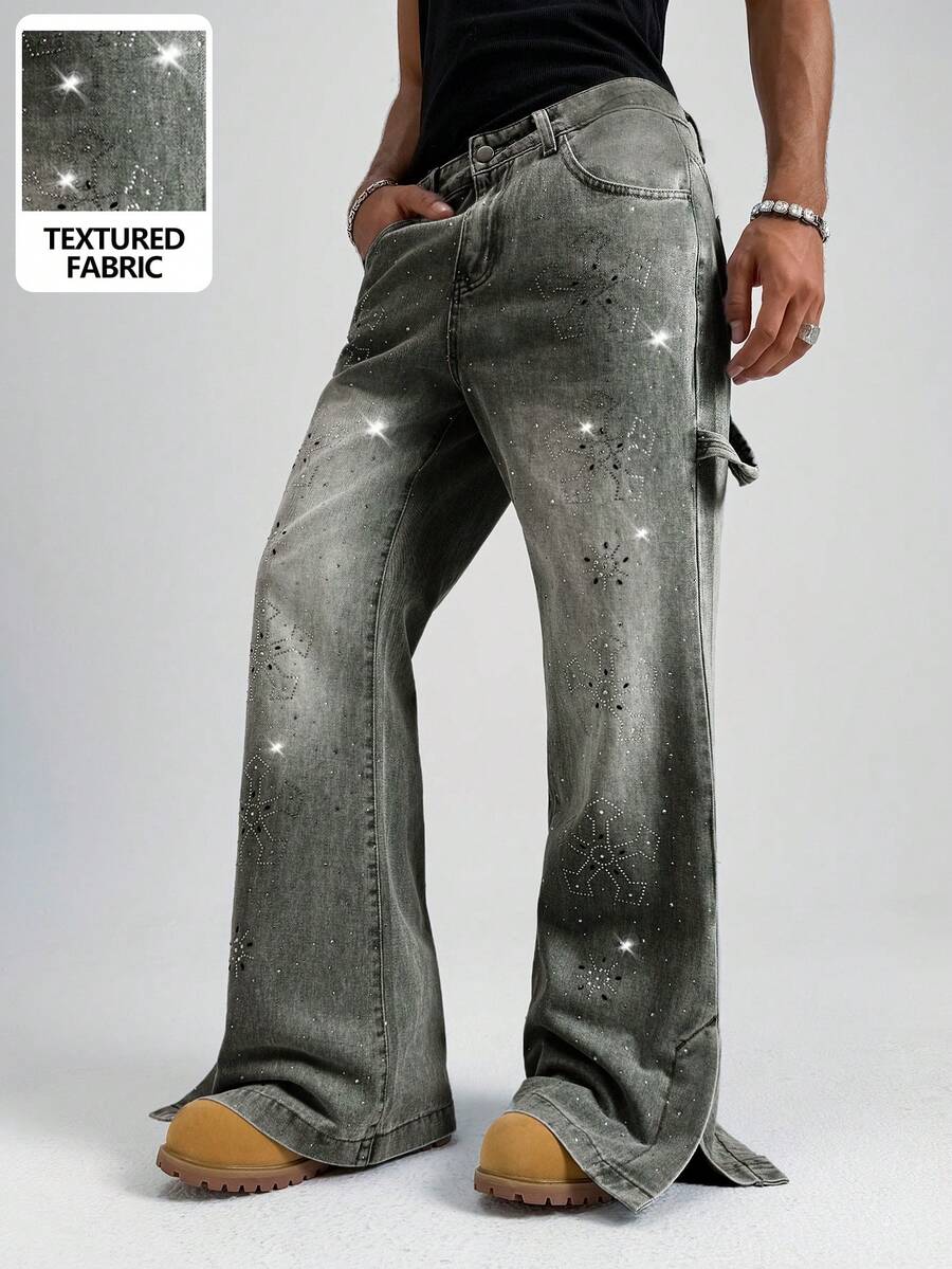PAVTROS Quần jean denim nam dáng rộng, thời trang retro, có túi, đa năng cho mùa hè. - xanh quân đội - Xem 1