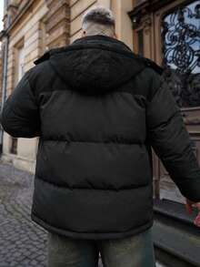 Artur Kramer Men's Autumn/Winter Color Block Thickened Warm Outdoor Sports & Casual Hooded Padded Coat - Black - View 3