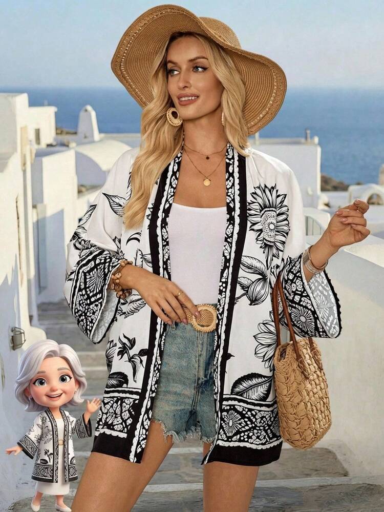 Women's Floral Print Casual Vacation Beach Cardigan