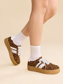 CUCCOO EASI Sepatu Sneakers Kasual Nyaman Wanita Motif Leopard dengan Sol Tebal untuk Pemakaian Sehari-hari - cetak leopard - View 8
