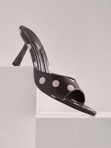 SHUZIA Sandalias de tacón de aguja con estampado de lunares minimalistas y sexys para mujer - Café integral - Ver 6