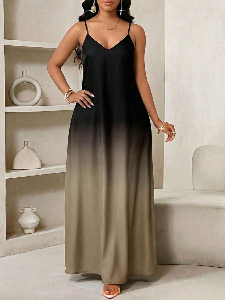 SHEIN Lady 大码女士渐变色休闲派对外出吊带裙 - 彩色 - 查看 1