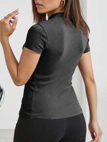 Rina Fox Women's Solid Color Casual Versatile Daily Wear Short Sleeve T-Shirt - Dark Grey - View 2