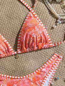 Swim Vcay 全身贝壳印花挂脖三角比基尼泳衣 - 彩色 - 查看 3