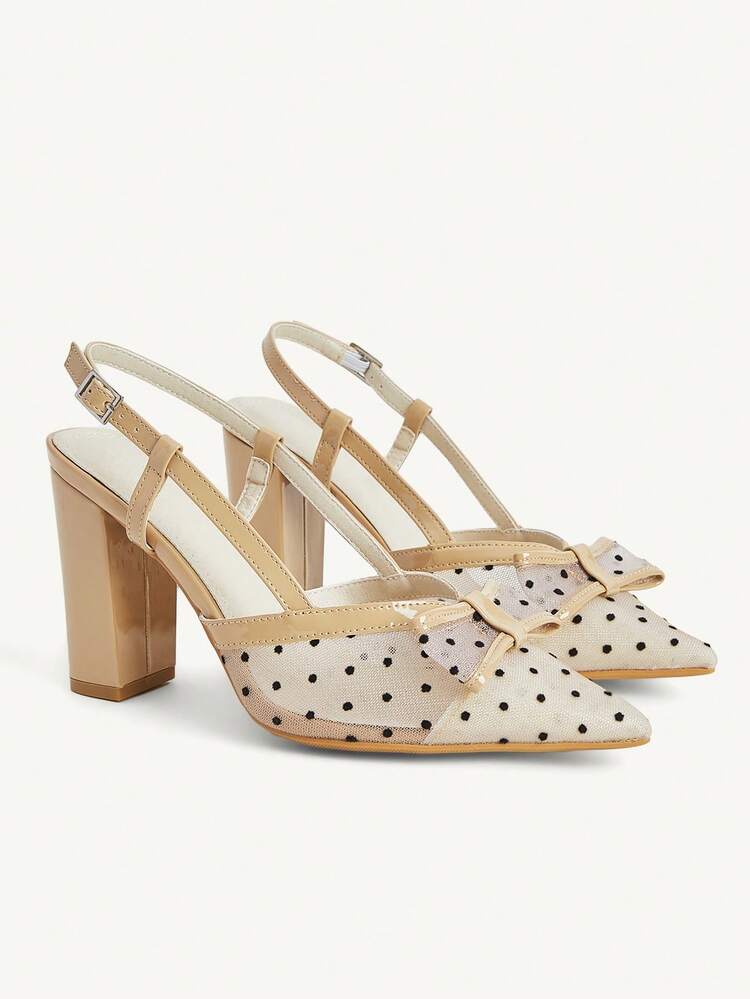 CUCCOO CHICEST Women Shoes Women's French Polka Dot Bow High Heels Nude Pointed Thick Heel Empty Single Shoes