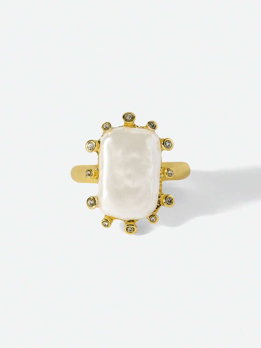 Opalesca 女士珍珠戒指，高级/优雅/高贵/日常佩戴/简约，珍珠/水晶，适合夏季/海滩/舞会/派对/假日/度假，订婚/结婚/承诺，新娘，心形/花卉，仙女风/美人鱼风，18K镀金 - 彩色 - 查看 1