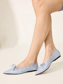 CUCCOO CHICEST 尖头，低鞋面蝴蝶结，平底，舒适百搭，时尚软底，优雅仙女鞋，浅蓝色芭蕾舞女鞋 - 淺藍色 - 查看 4