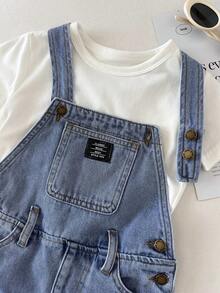 Quần yếm denim dáng rộng màu xanh nhạt rách rưới dành cho bé trai. - Rửa nhẹ - Xem 8