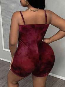 Slaydiva Plus Size Tie-Dye Print Fitted Romper - Multicolor - View 2
