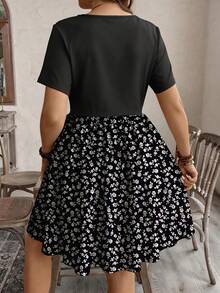 SHEIN LUNE Plus Size Summer Patchwork Ditsy Floral Dress, Suitable For Vacation Outfit - Multicolor - View 2