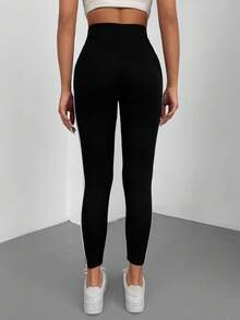 Cottnline Contrast Striped Side Leggings - Black - View 3