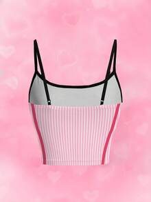 THE POWERPUFF GIRLS X SHEIN 女士细肩带条纹可爱印花夏季吊带衫 - 白色 - 查看 2