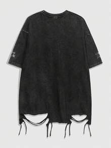 ROMWE MEN Grunge Punk 男士休闲时尚街头水钻装饰宽松T恤，夏季 - 黑色 - 查看 2