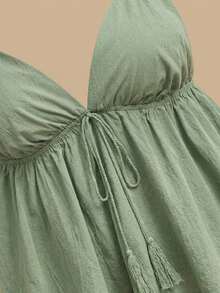 Travachic Plus Size Solid Color Spaghetti Strap Tie-Up Casual Summer Tank Top - Mint Green - View 3