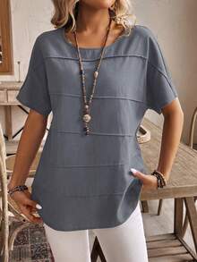 Louniche Women Vacation Leisure Solid Color Batwing Sleeve Shirt - Blue - View 8