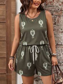EMERY ROSE Plus Size Heart Print Sleeveless Tank Top And Shorts 2 Pieces Set - Multicolor - View 5