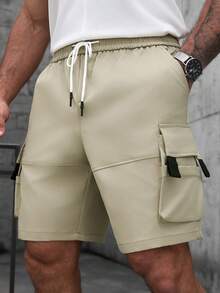 SLATEMANN 男士休闲日常翻盖口袋抽绳腰短裤 - 卡其色 - 查看 1