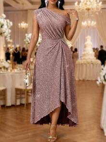 SHEIN Lady Women's Elegant Party Asymmetric Sequin Dress,Summer Dresses For Women - Orange - View 1