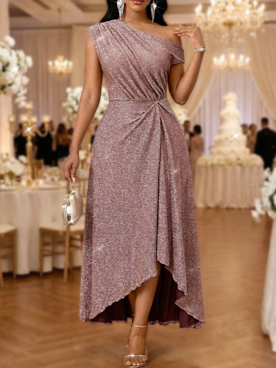 SHEIN Lady Women's Elegant Party Asymmetric Sequin Dress,Summer Dresses For Women - Orange - View 1