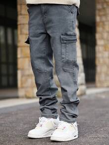 Devon Thys 男士时尚休闲街头多口袋牛仔裤 - 深灰色 - 查看 5