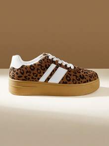CUCCOO EASI Sepatu Sneakers Kasual Nyaman Wanita Motif Leopard dengan Sol Tebal untuk Pemakaian Sehari-hari - cetak leopard - View 2