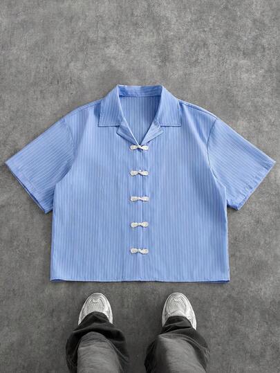 Manfinity Unisex 男士时尚条纹短袖衬衫，春夏款