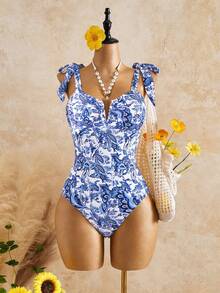 SHEIN Swim Vintage Printed One-Piece Swimsuit For Women, Copyright Owned,Summer Beach - Multicolor - View 7