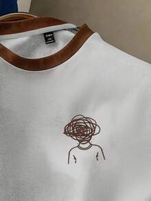Manfinity Joysei Camiseta de manga corta con gráfico de figura masculina y ribete de contraste - Gris - Ver 2