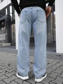 Artur Kramer High-End Minimalist Versatile Straight Washed Denim Jeans, Drawstring Elastic Waist Casual Pants, All Season - Baby Blue - View 6