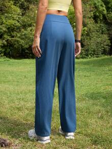 SHEIN In My Nature 女士休闲口袋纽扣闭合百搭日常及户外长裤 - 寶藍色 - 查看 6